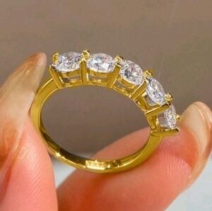 SS 925 Elegant Gold Plate  Zirconia  Women's Ring Size 5